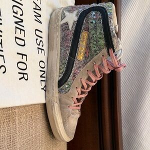 Golden Goose Sequin Sneakers with Pink Laces